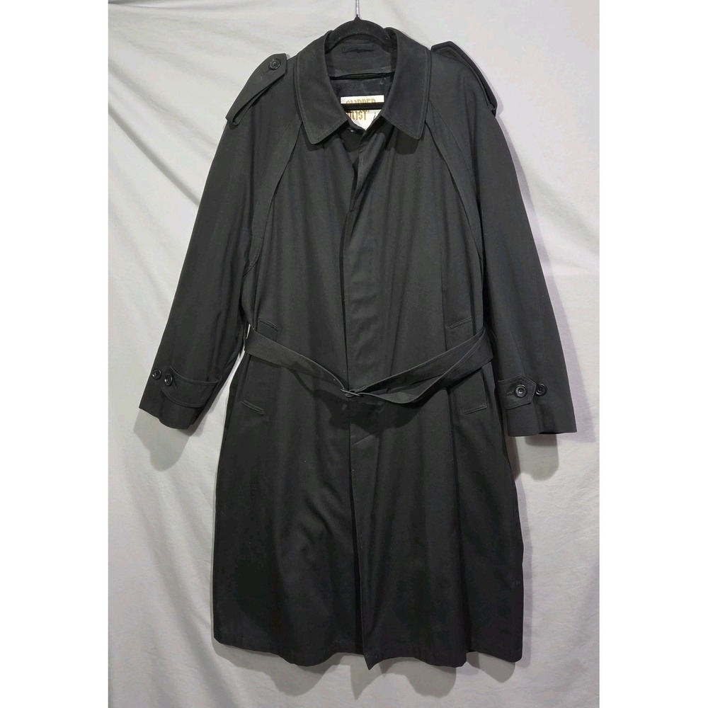 Clipper Mist Lined Utility Trench Coat Black Men's 44R Belted 3 Button Old Money